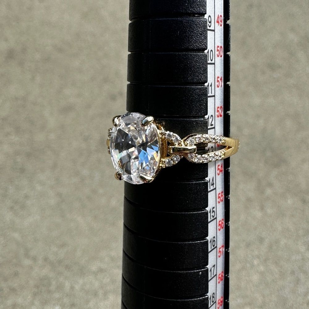 NWB Adjustable Gold Plated Oval CZ Statement Ring w/ Pave Accent Loop Band - Picture 4 of 16